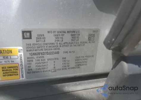 2013 Chevrolet Traverse Ls from USA, damaged, VIN 1GNKRFKD7DJ223449